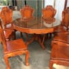 Bộ bàn ăn tròn xoay gỗ gõ đỏ mặt bàn trơn